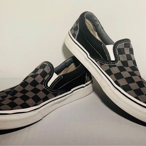 Vans Black / Gray Checkered Slip On Canvas Shoes. Women's size 7, Men's size 5.5